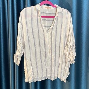 Gibson Latimer White and Blue Striped Blouse